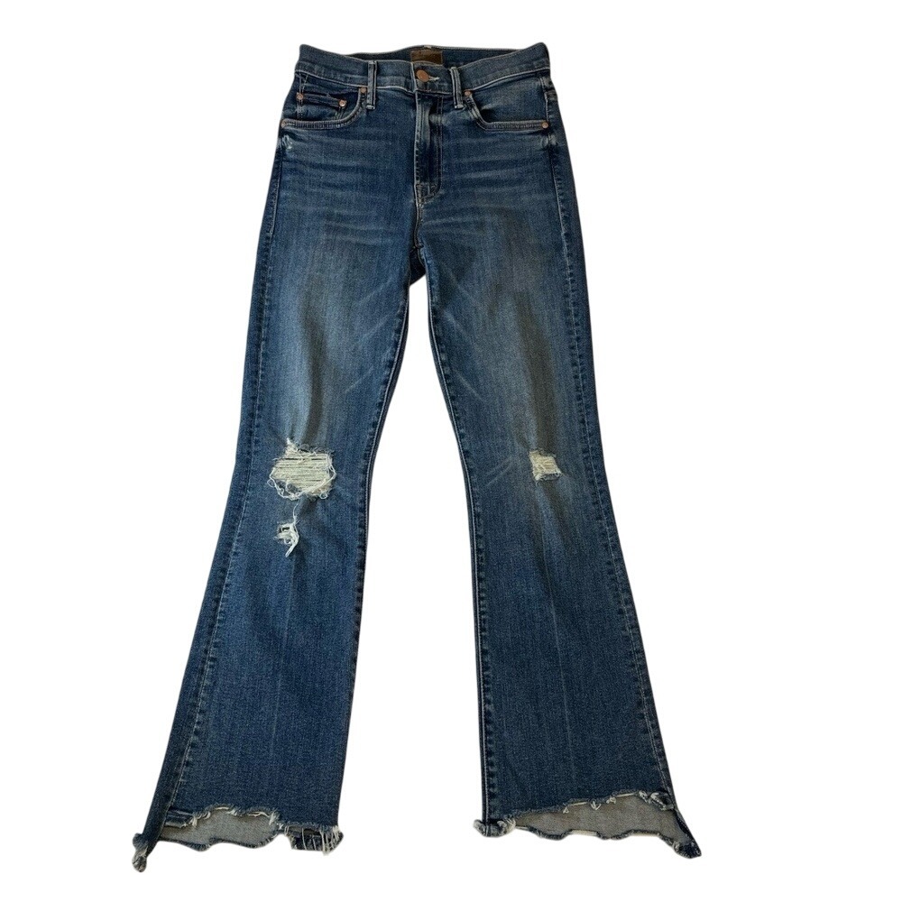 MOTHER Insider Crop Jeans Womens Size 24 Medium Blue Distressed Raw‎ Hem